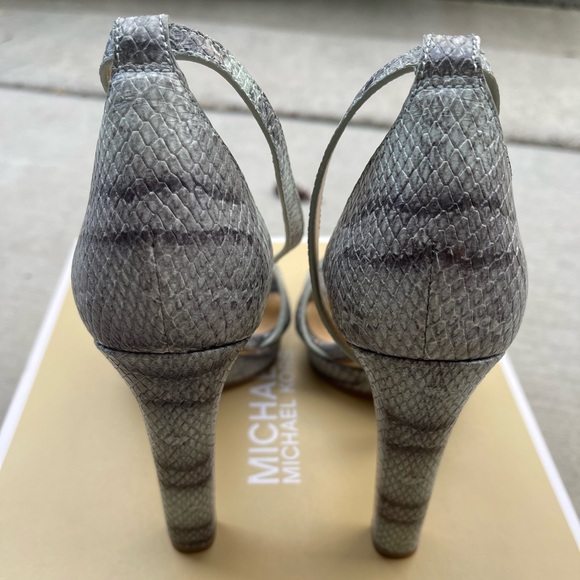 Michael Kors Divia Ankle Strap Embossed Leather Heels - Picture 4 of 6